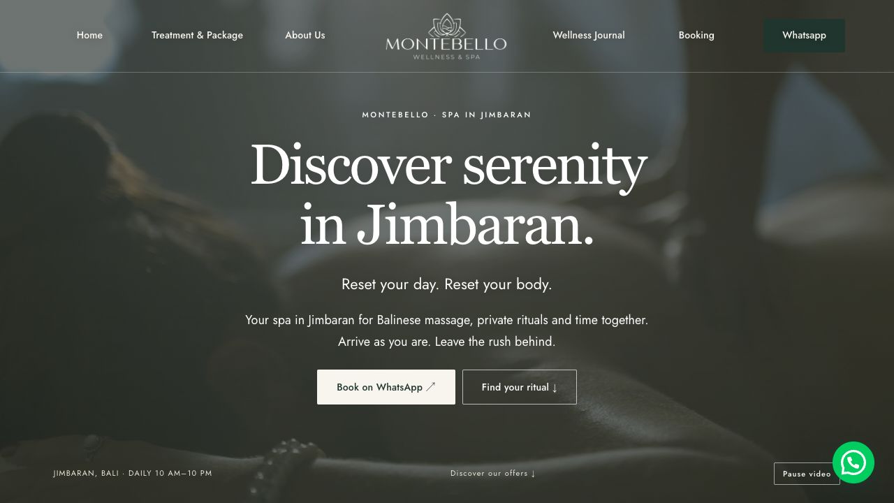 Tampilan website Montebello Wellness & Spa