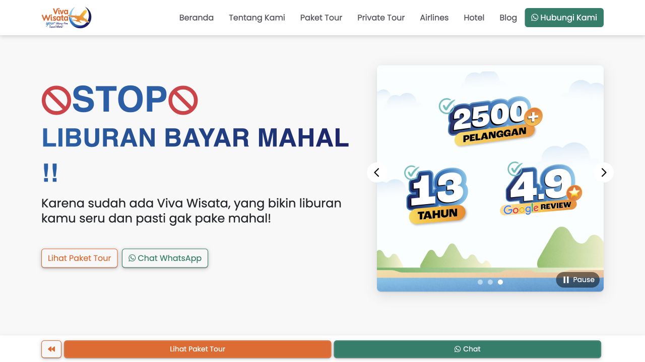 Tampilan website Viva Wisata Tampilan website Viva Wisata